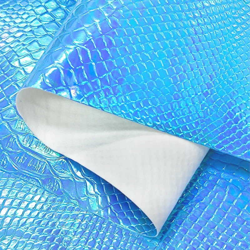 30X135cm Crocodile Skin Texture Embossed Holographic PU Faux Leather Fabric Sheet Roll for Making Bag/Decoration DIY Accessories