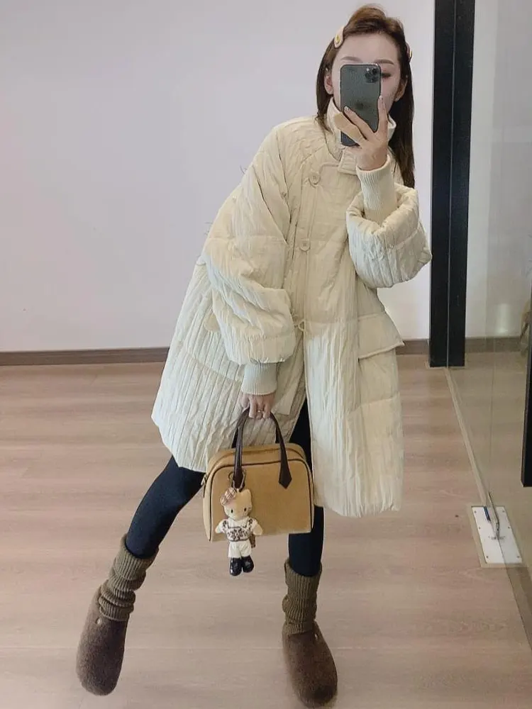

Lightweight Casual Cotton Jacket Women's Stylish Unique Fall Winter New Warm Commuter Korean Style Loose Fit Polyester Fabric