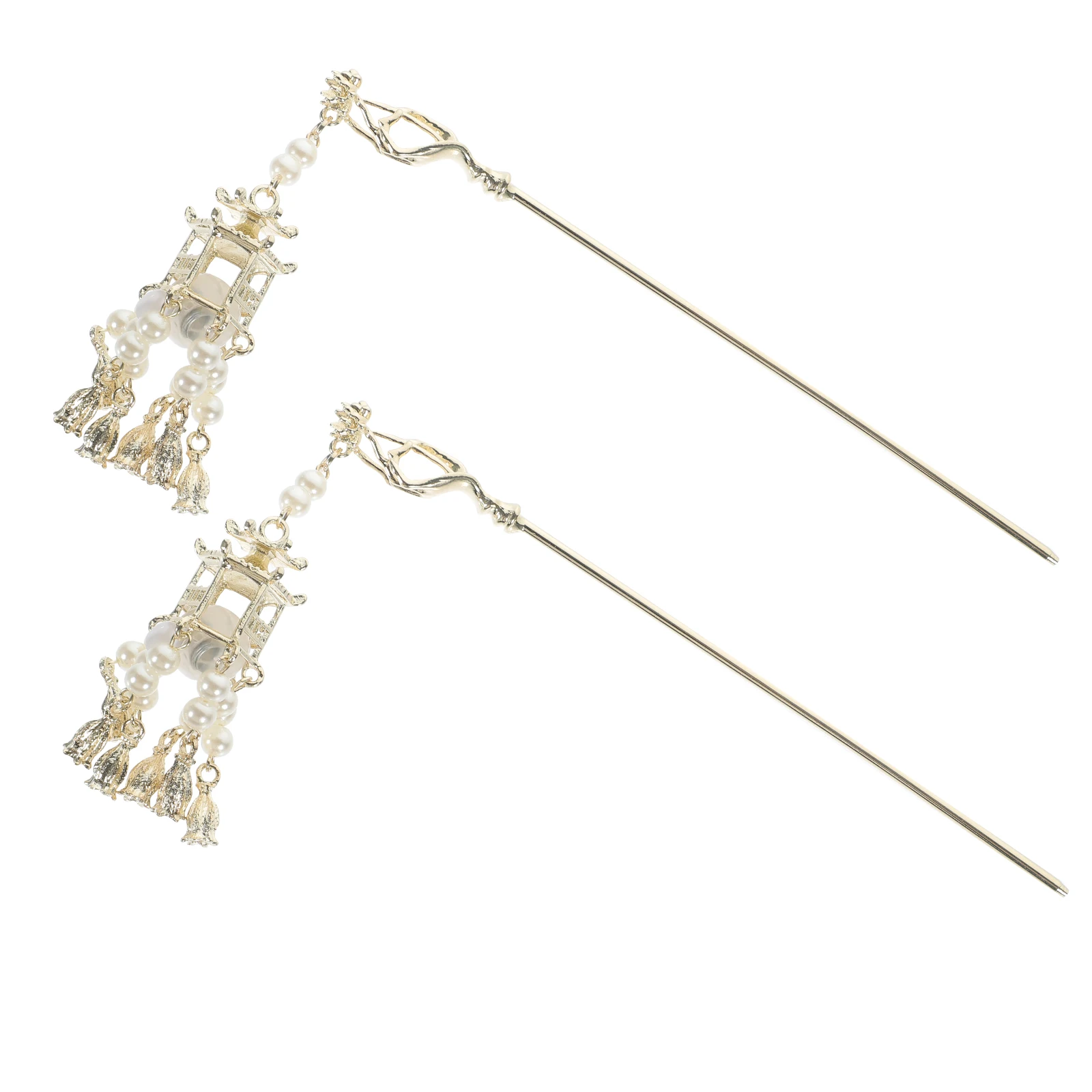 

2pcs Hanfu Hairpins Chinese Style Lantern Sticks Metal Pendant Stick For Bun Styling Tassel Decor Women Long Hair Pins Palace