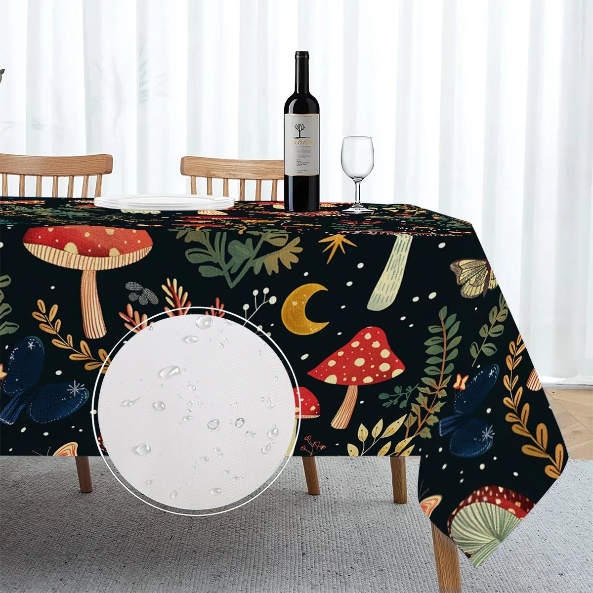 Butterfly Flower Mushroom Moon Watercolor Waterproof Polyester Tablecloths Table Party Decoration Dining TablesCover Manteles