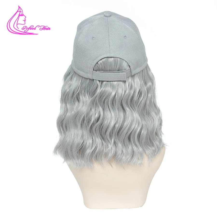 Baseball Cap Hair with Wave Curly Bob Hairstyle Adjustable Wig Hat Attached Short Hair Extensions Synthetic for Women Girls