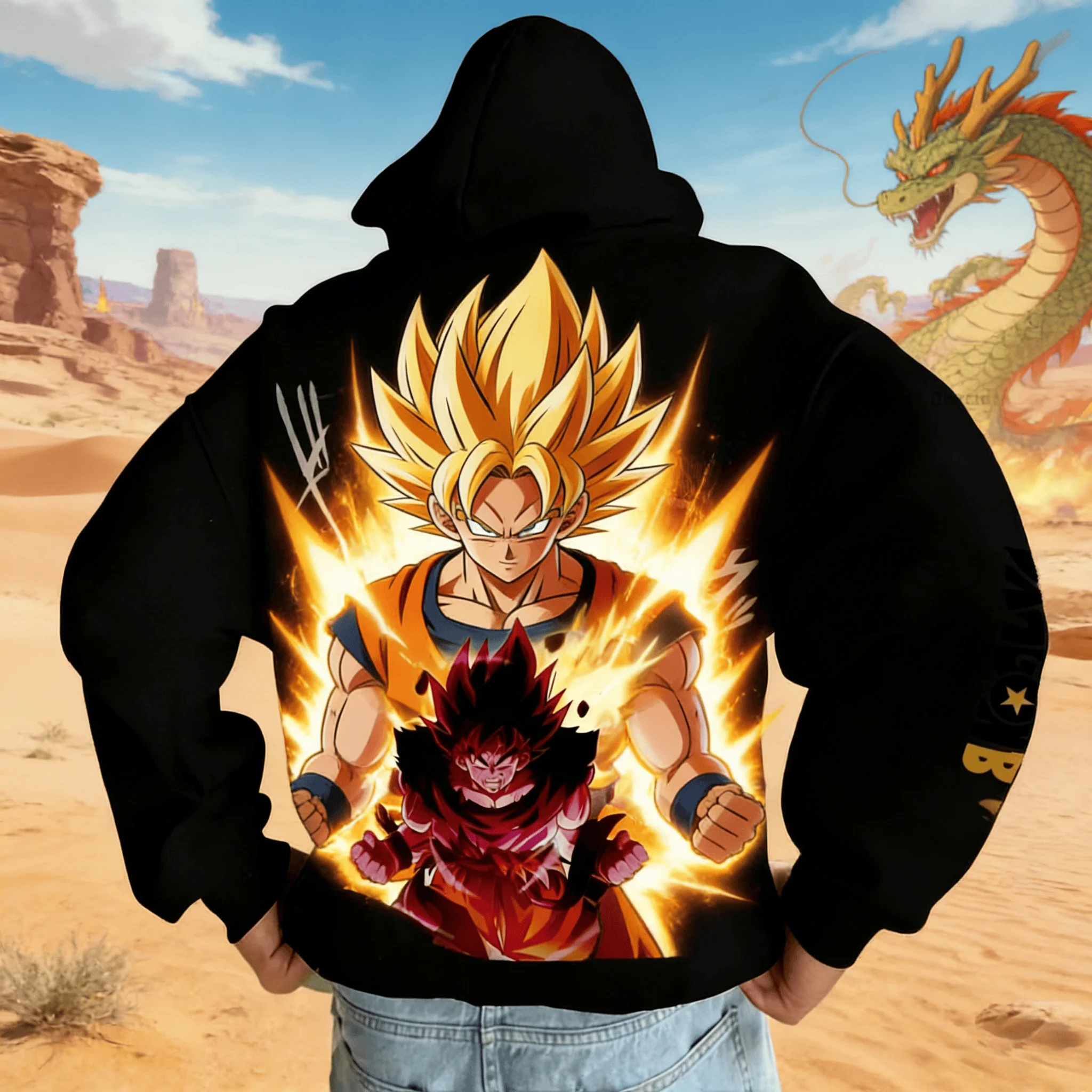 

Мужская толстовка оверсайз с принтом Dragon Ball Goku Super Forms, летняя коллекция 2026, повседневная, с капюшоном, аниме, свободный крой, унисекс, мягкая.