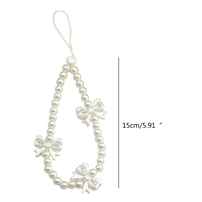 Cute Phone Charm Strap Aesthetic Phone Chain Pearls Beads Phone Pendant Bowknot Phone Jewelry Gift for Women and Girls