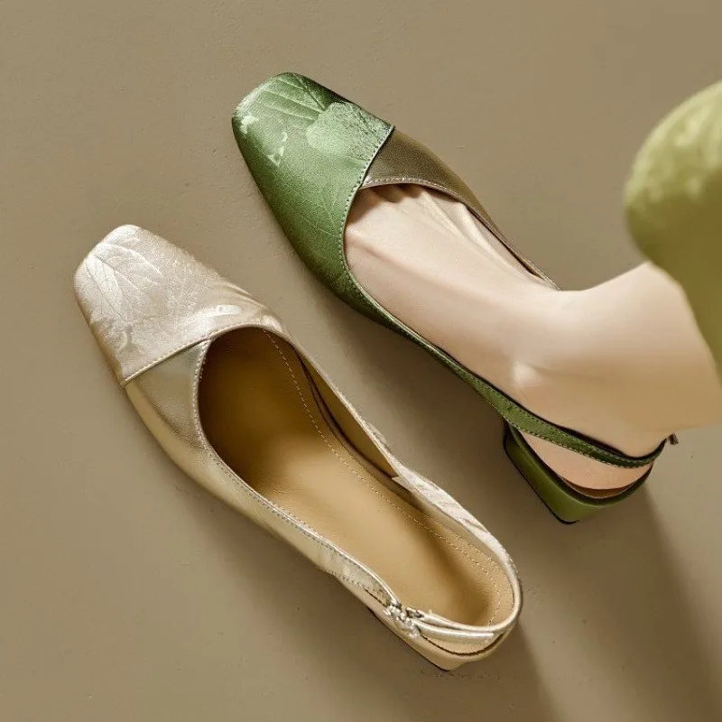 

Fashion Women's Sandals Dress Shoes Mid Heel Wedding Sandals Square Head Princess Shoes Women's Slingback Ladies Evening Shoes
