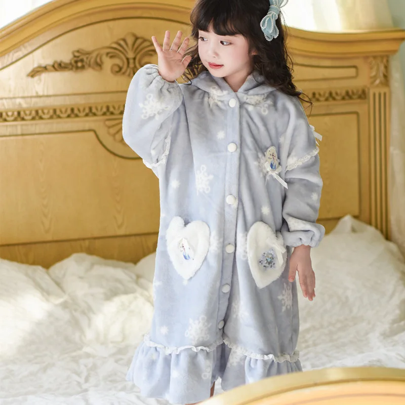 طقم ثوب نوم إلسا من الفلانيل، ملابس نوم الأميرة من الصوف المرجاني للفتيات والأطفال الصغار ملابس شتوية #3