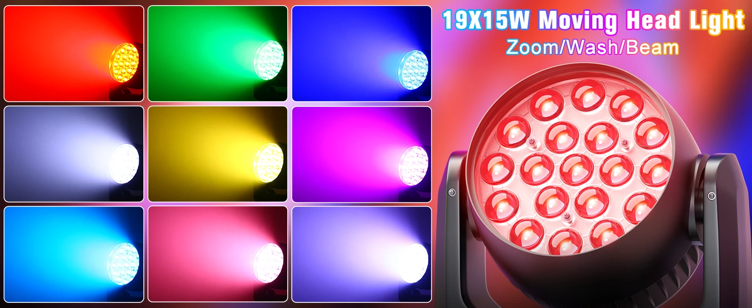 Yiflamefly 19x15W RGBW LED Beam Wash Zoom Moving Head Lights Hochwertige professionelle Bühnenbeleuchtung für DJ Disco Party KTV Bar – Detail 7