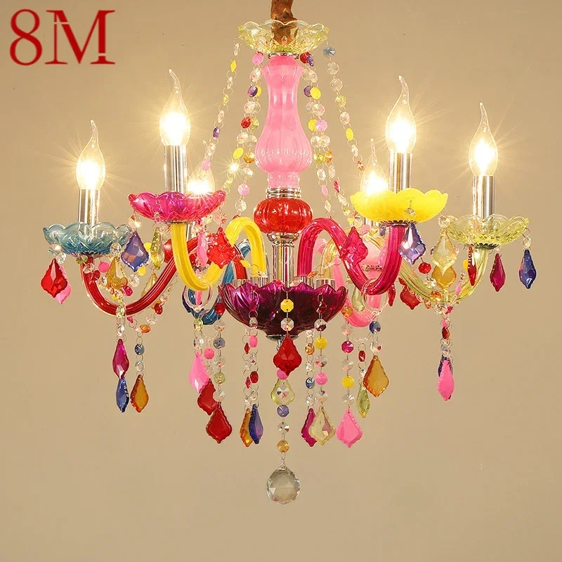 

8M European Style Crystal Pendent Lamp Pink Girls' Room Candle Lamp Luxurious Living Room Restaurant Bedroom Villa Chandel