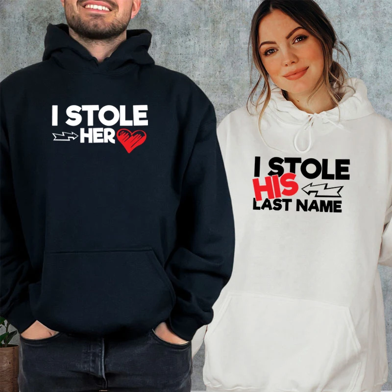 

Print "I Stole Her Heart/His Last Name" Couple Hoodies Fashion Casual Women Men Sweet Honeymoon Sweatshirts Lovers Autumn Hoodie