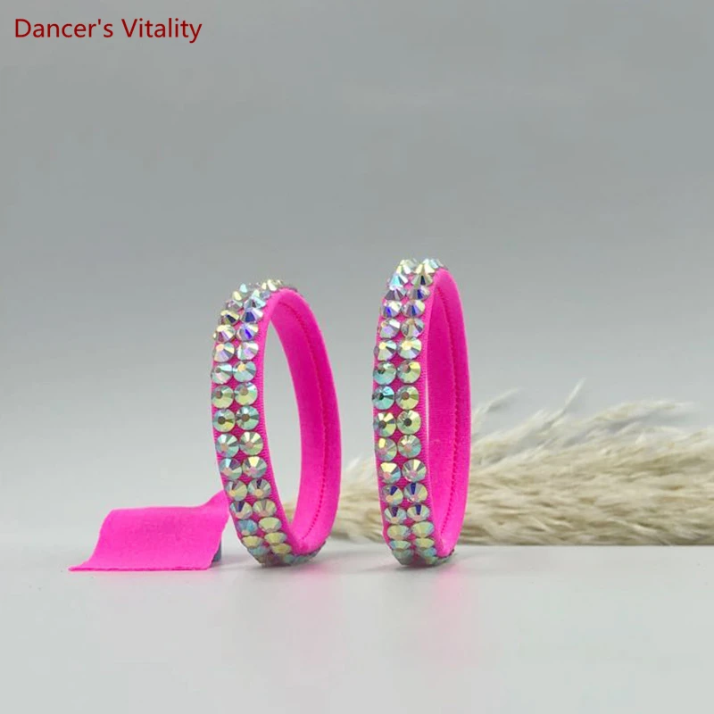 Pulsera de baile latino para adultos y niños, pulsera de rendimiento de competición de baile, accesorios de salón de vientre de diamante de doble