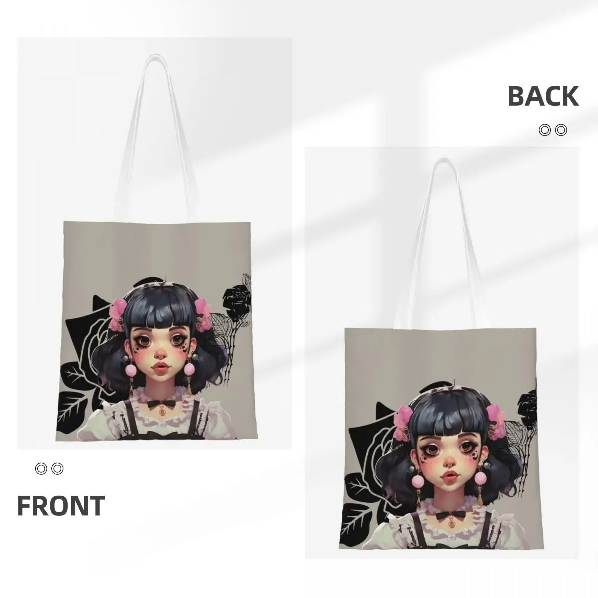 Unisex Melanie Martinez Tote Bags, Gothic Girl, Canvas, Singer Star, Mercearia para Lady, Bolsas