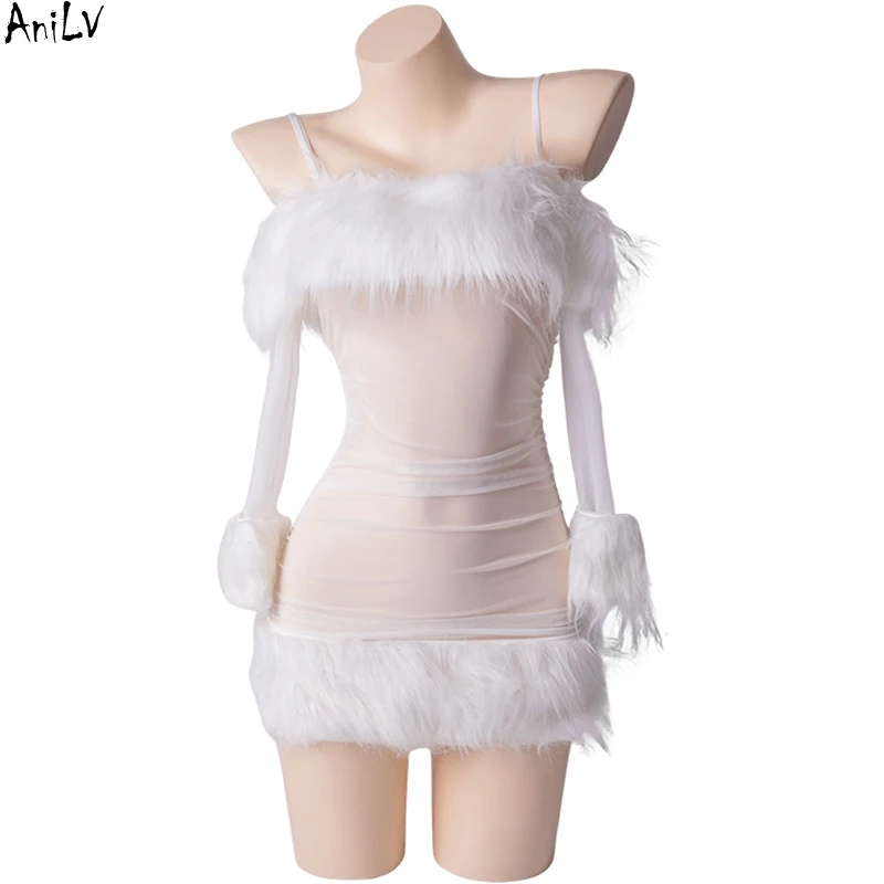 AniLV Winter Furry Mesh Dress niform Cosplay Costume