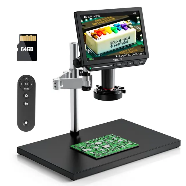 TOMLOV 4K mikroskop cyfrowy do lutowania TM4K Max 2000X mikroskop HDMI Flex Arm naprawa elektroniki 10 "LCD mikroskop na monety