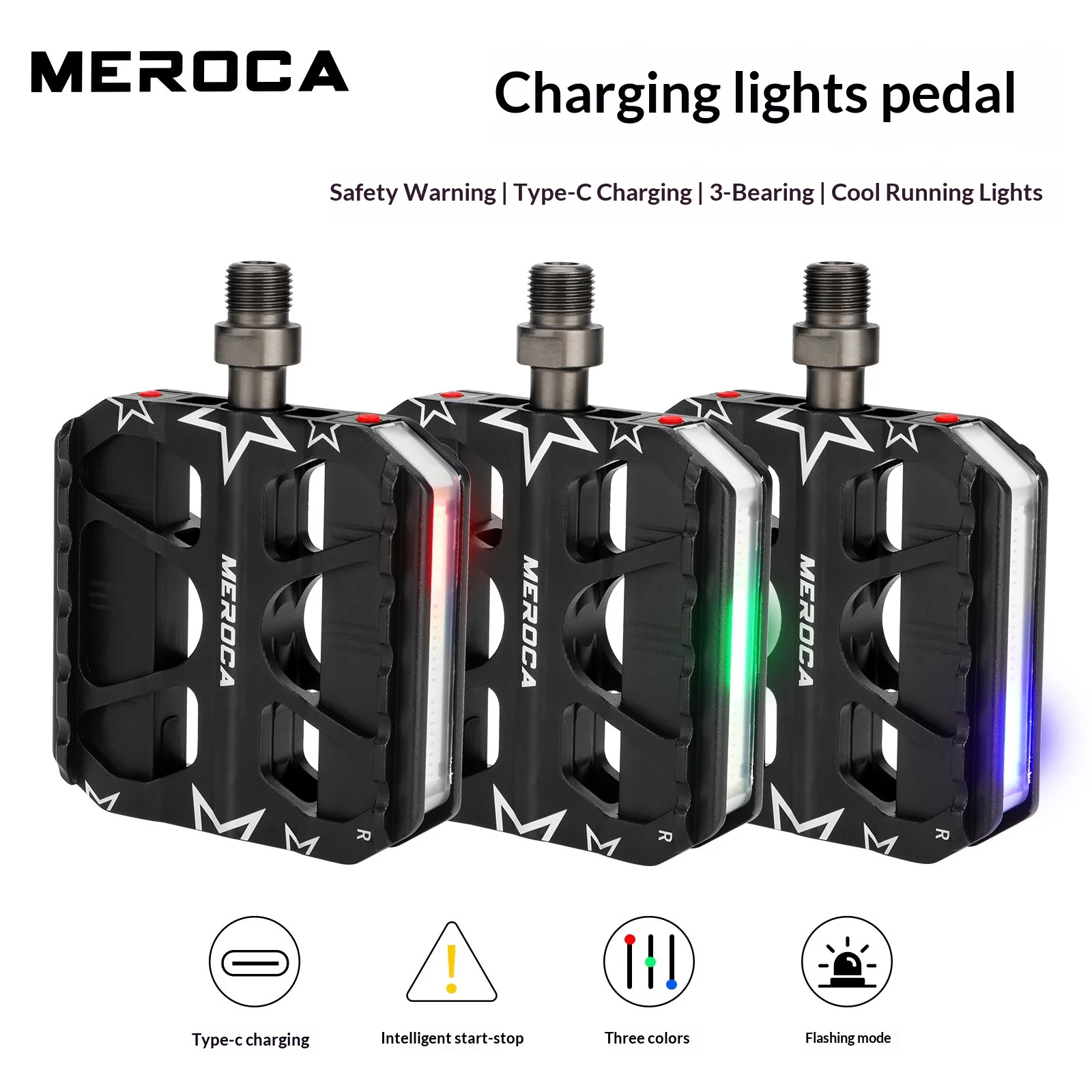 

Велосипедные педали Meroca со светодиодной подсветкой, нескользящие платформенные педали из алюминиевого сплава для горного велосипеда, складного велосипеда, сменные аксессуары для велоспорта