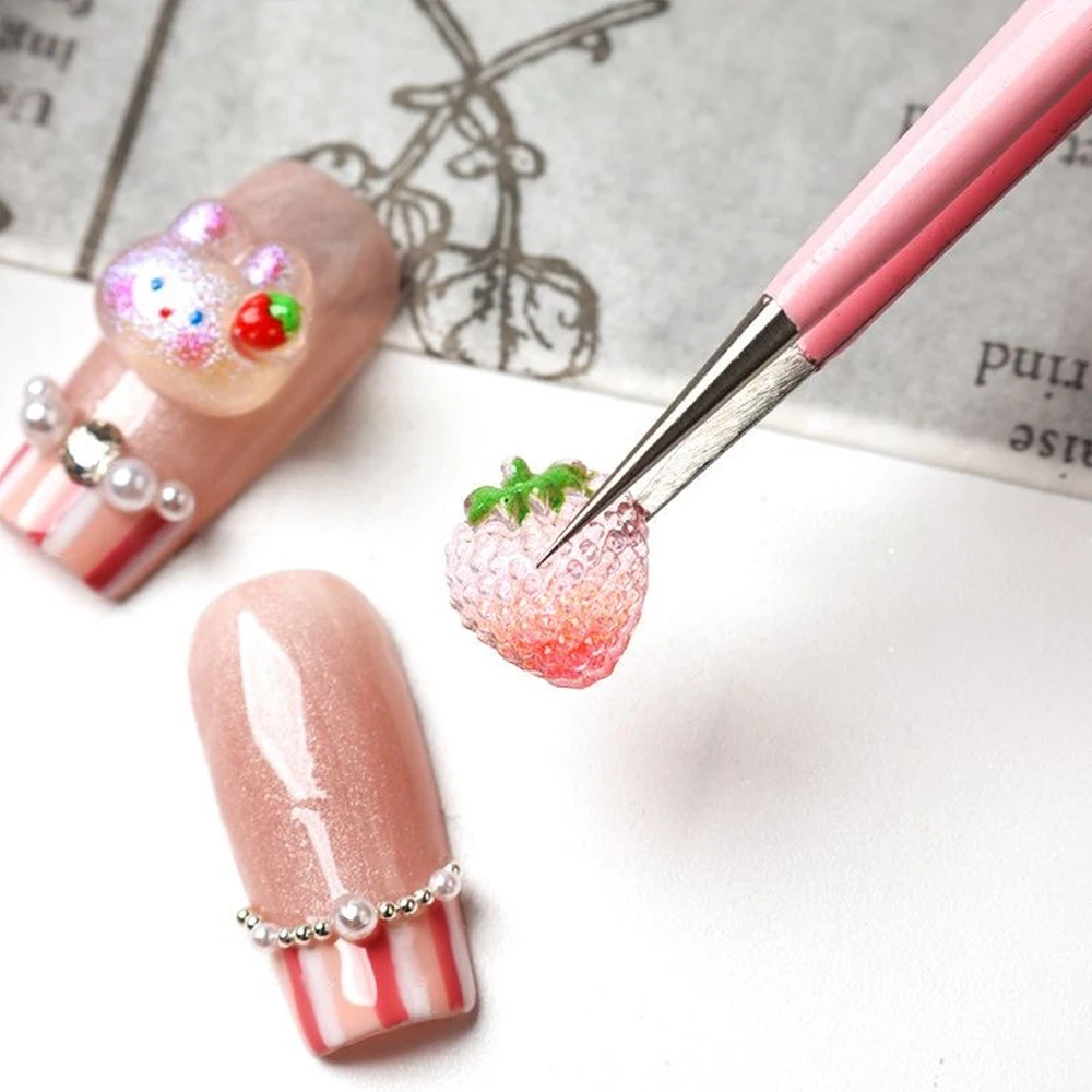 50 Uds. De dijes 3D para uñas con lazo de conejo y fresa, bonitos dibujos animados, Aurora rosa, gradiente, brillo, accesorios para uñas de conejo Y2K, Mini decoración para uñas ﻿