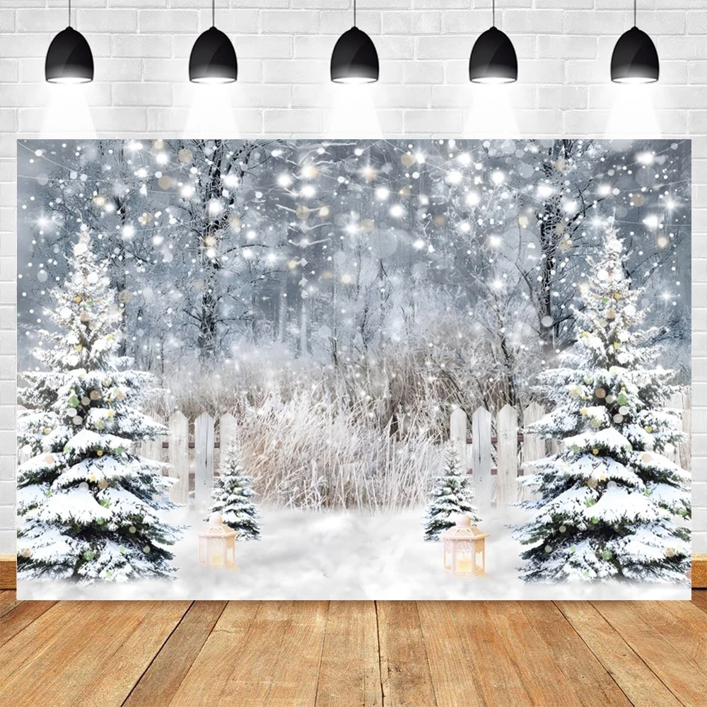 Christmas Backdrop for Photography Xmas Tree Winter Snow Forest Snowflake Natural Scene Baby Portrait Photo Background Studio