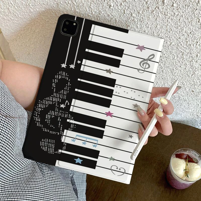 Black White Piano Note Star Tablet Case For iPad Pro 11 12.9 13 A16 M2 M4 M3 M5 Shell 5/6/7/8/9/10/11th Mini Air 3 4 5 6 Cover view 4