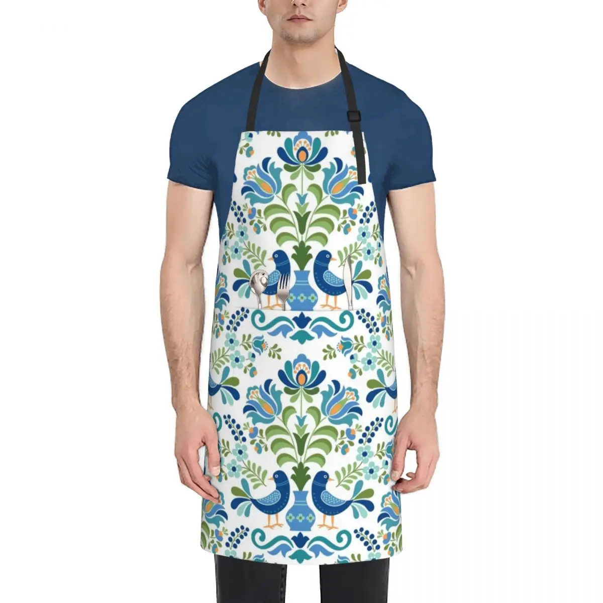 Hungarian Folk Design Blue Birds Apron Men gift Manicurists Kitchen And Household Goods custom women's kitchen Apron