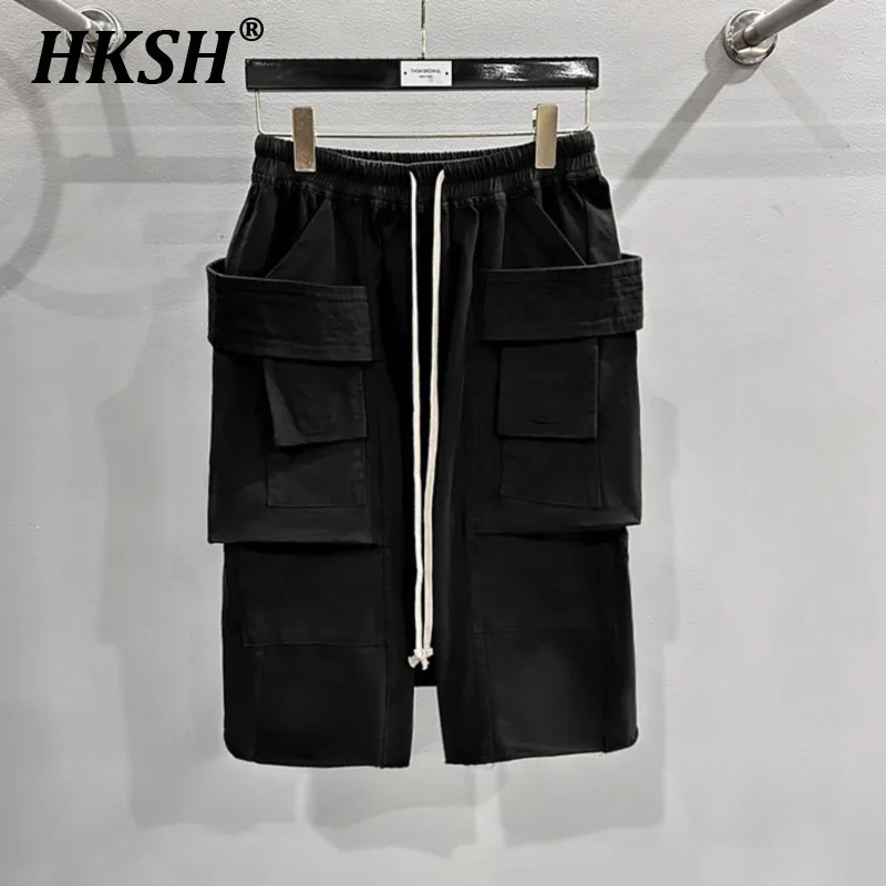

HKSH Summer New Men Tide High Street Темные вязаные потертые капри Элегантные свободные повседневные брюки в стиле RO в стиле панк HK6296