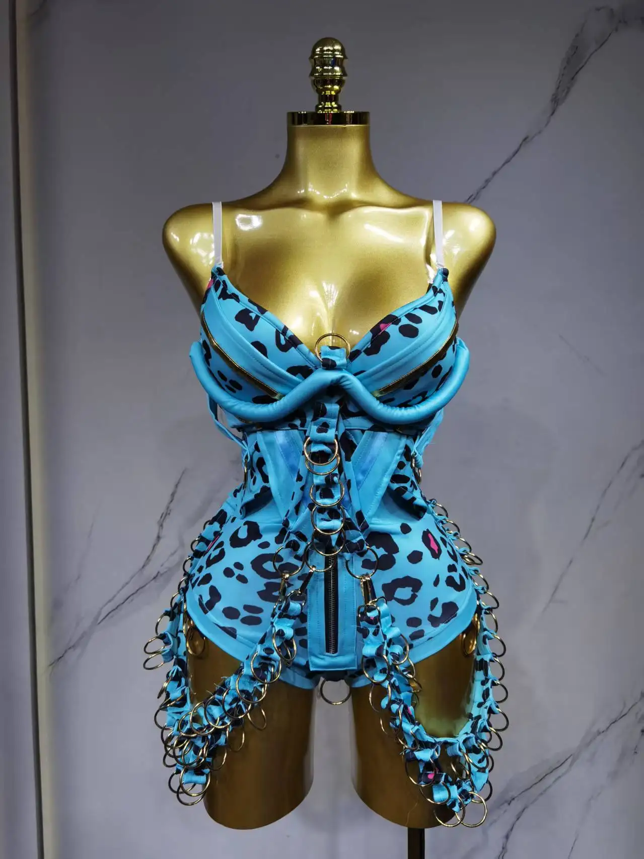 الأزرق ليوبارد سلسلة ارتداءها الزي مثير جوجو ملابس الرقص القطب ملابس رقص للنساء مرحلة الأداء ارتداء DJ