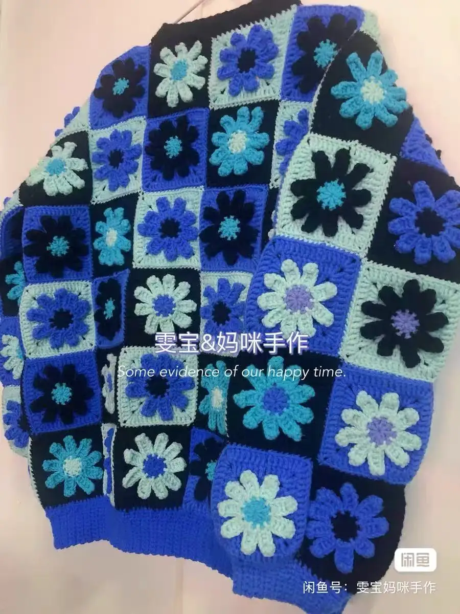 TIYIHAILEY Stricken Häkeln Frauen Hand Made Herbst Winter Oberbekleidung Volle Hülse Blume Strickjacke Einreiher Mantel Pullover