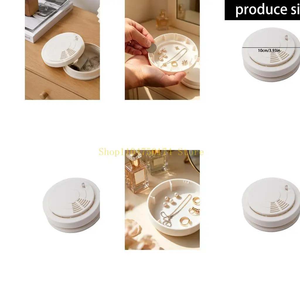 White ABS Storage Container with Round Alarm Styling, Discreet Box for Cash, Keys, Receipts and Jewelry in Studies, Closets or