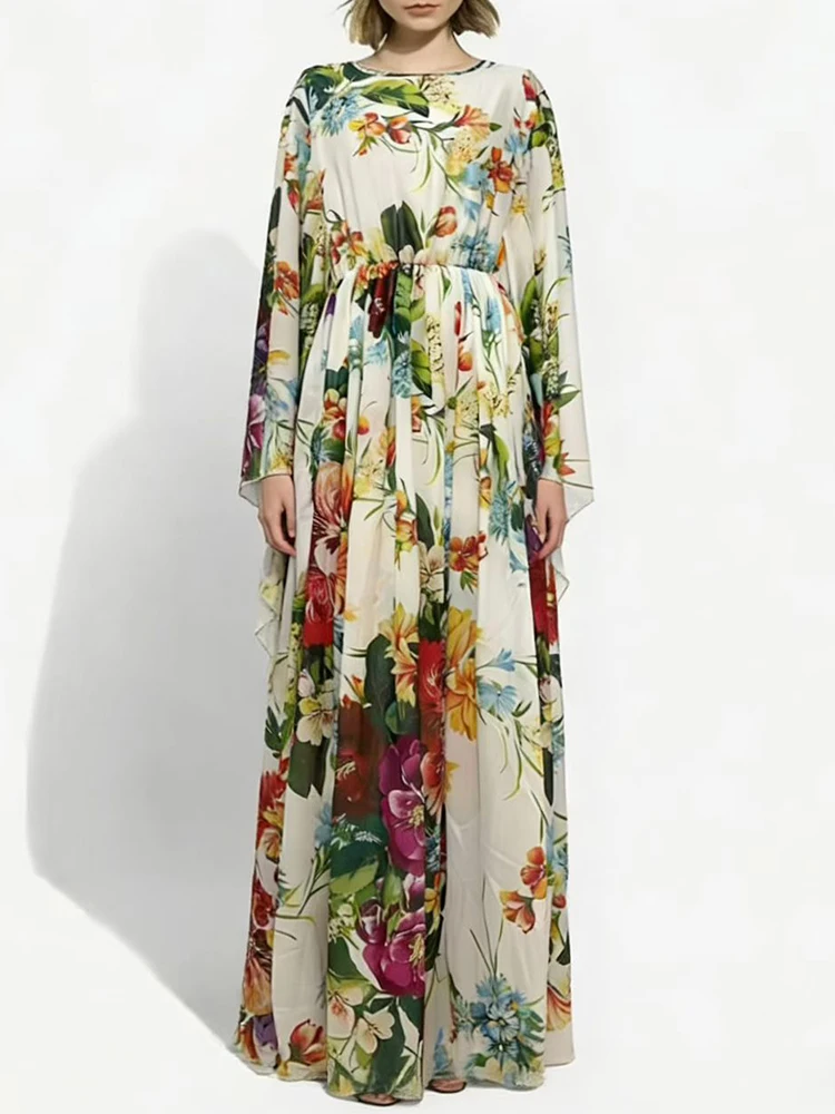 Designer-Stil, Vintage-Druck, plissierte und geraffte Taille, Wickelkleid, Damenbekleidung, modisch, lockerer, flauschiger Rock