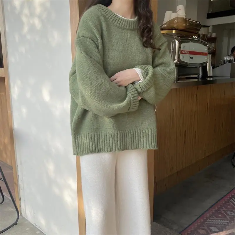 Basic Solid Knitted Pullovers Women New Winter All-match Loose Students Sweet Casual Simple Streetwear Vintage Cozy Harajuku Y2k