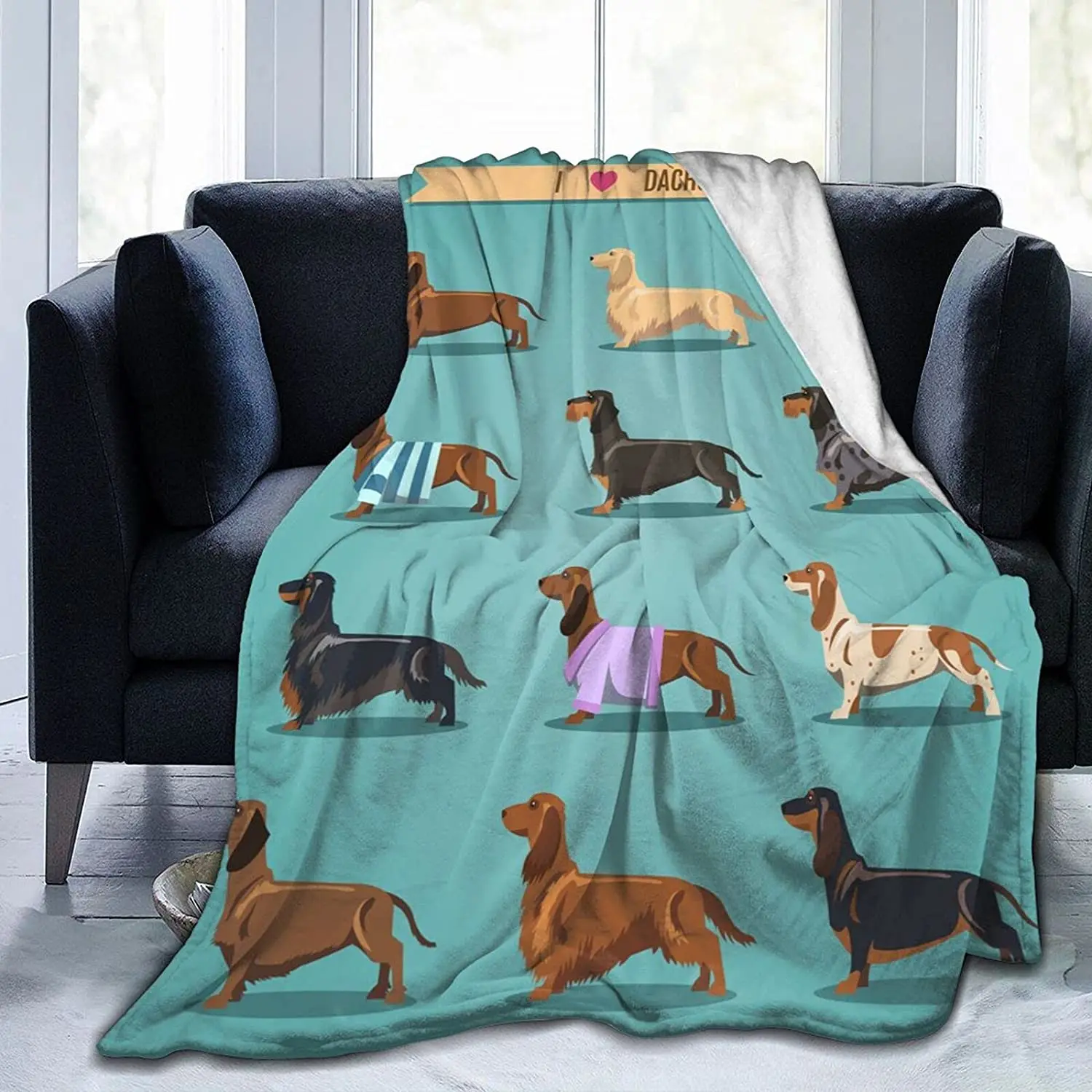 Cute Dachshunds Dog Soft Throw Blanket Warm Blankets Lightweight Tufted Fuzzy Flannel Fleece Throws Blanket for Bed Sofa Couch