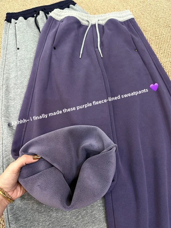 

plus Size Women's Faionable Fce Lined Straight Leg Knife Pants High Waist Casual Trousers for Autumn Winter Slimming