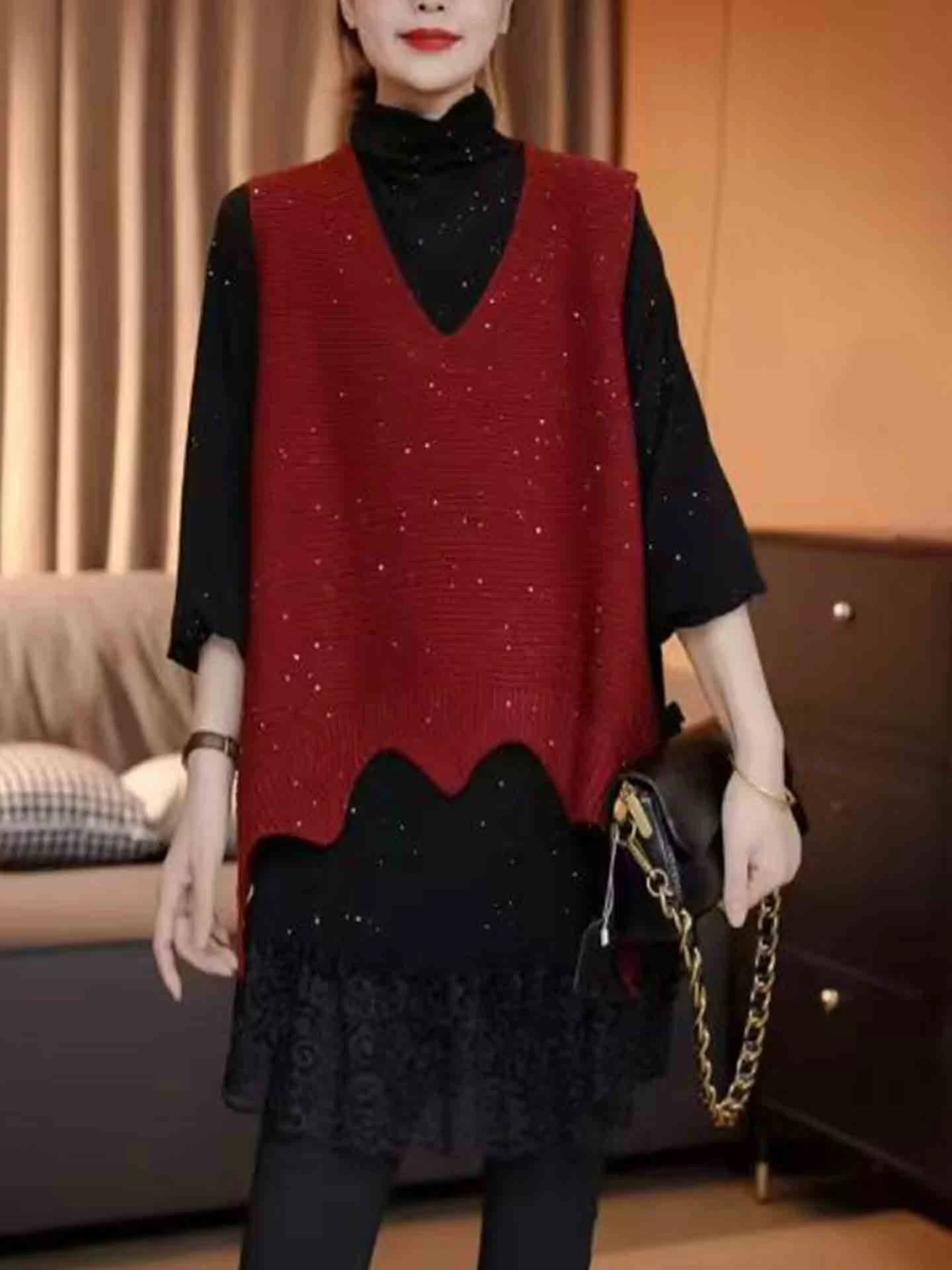 

Женский вязаный жилет волнообразного плетения, повседневный, свободный крой, модный, осенне-зимний, новый, с V-образным вырезом, высокая талия, прямой крой