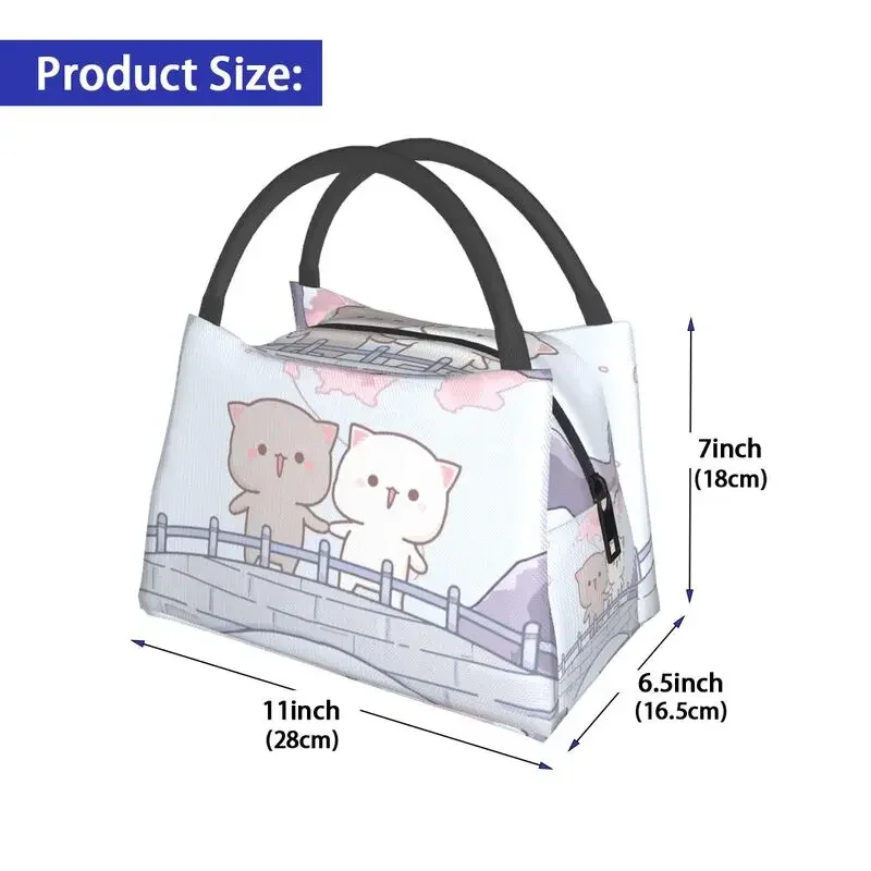 Romantic Peach And Goma Mochi Cat Thermal Insulated Lunch Bag Women Resuable Lunch Tote for Outdoor Picnic Storage Meal Food Box