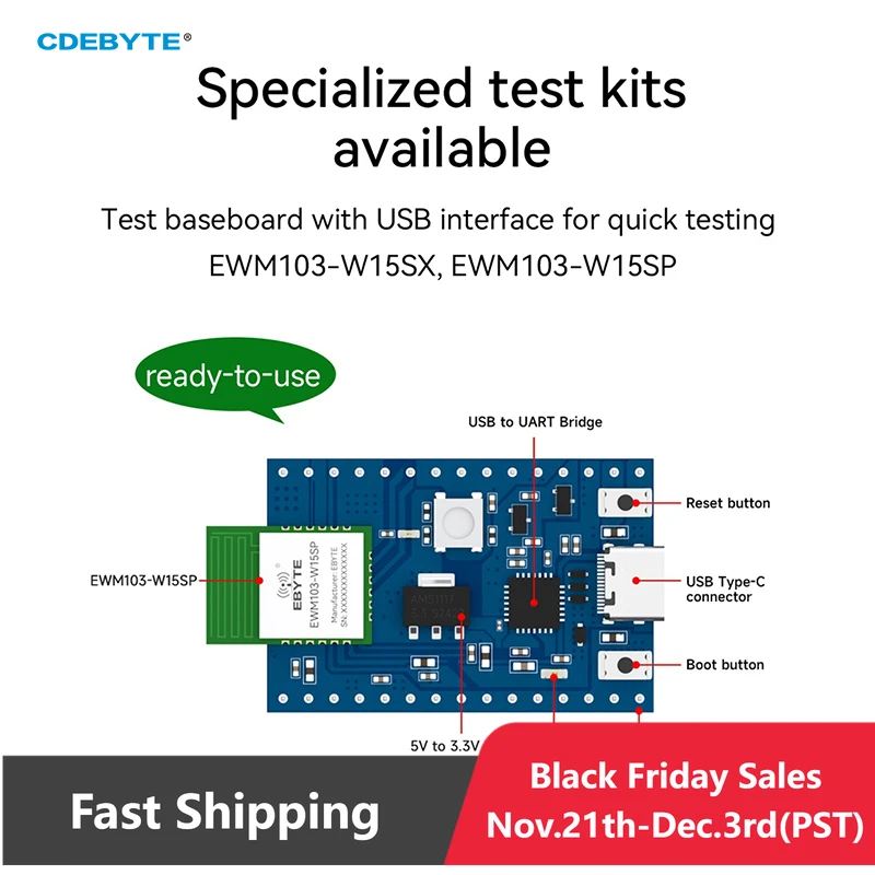 2.4GHz WIFI BLE IEEE802.11b/g/n BLE5.1 Wireless Module AP STA Mode CDEBYTE EWM103-W15 Low Power Consumption Small Size