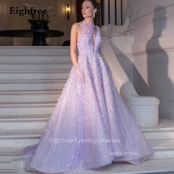 Eightree Lilac Luxury Sparkly Evening Party Dresses Halter A Line Shiny Sequined Purple Prom Gowns Special Occasionفساتين السهرة