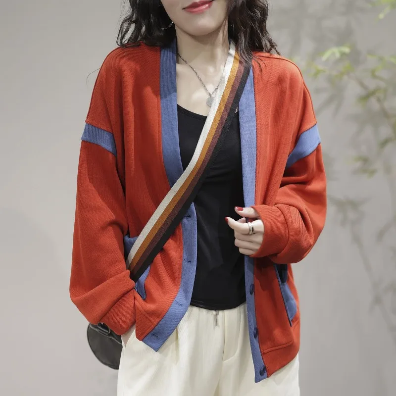 Women Coat Sweatshirt Spring Autumn Jacket Vintage Oversized Women Clothing Sportswear Patchwork Tops Korean Chic Outerwear