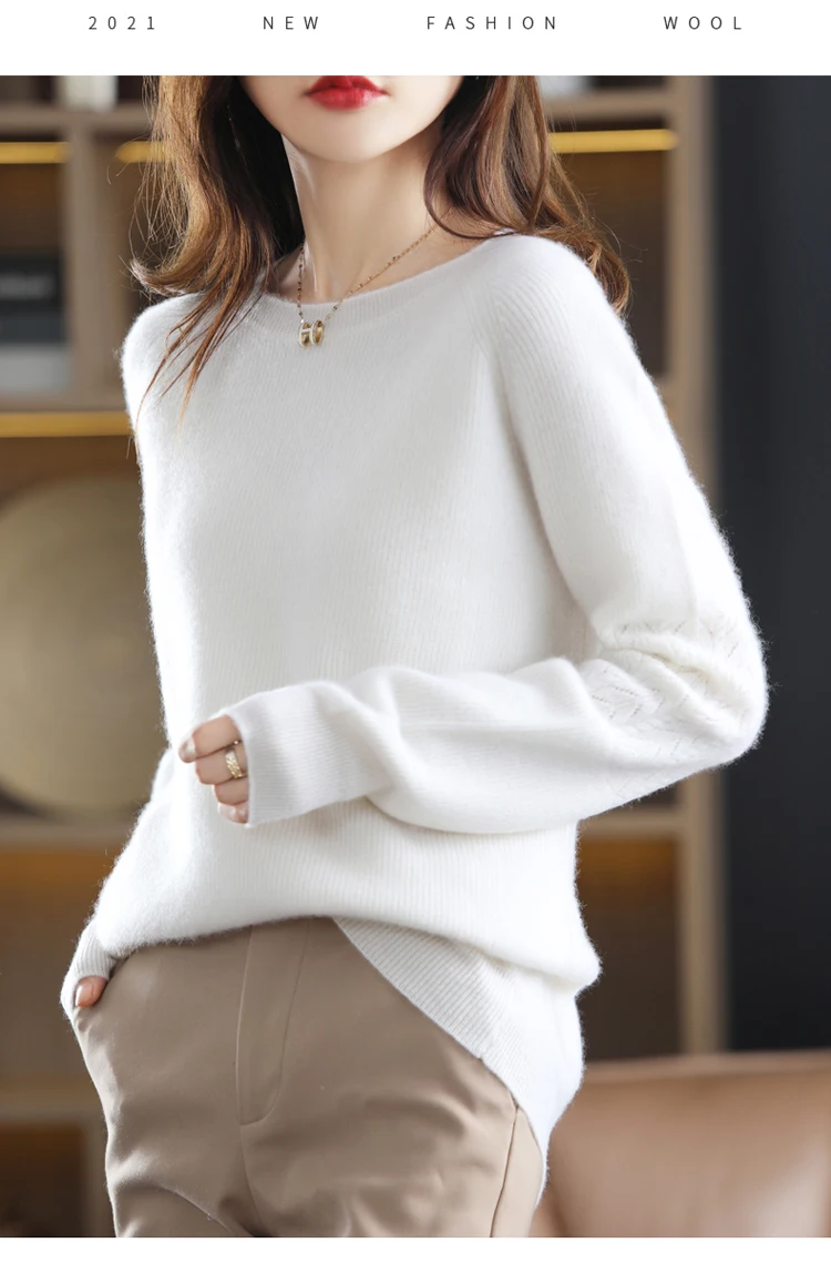 

2024 Casual Autumn Winter Merino Wool Sweater Female Solid Color Round Neck Pullover Cashmere Knitwear New Knit Clothing Tops