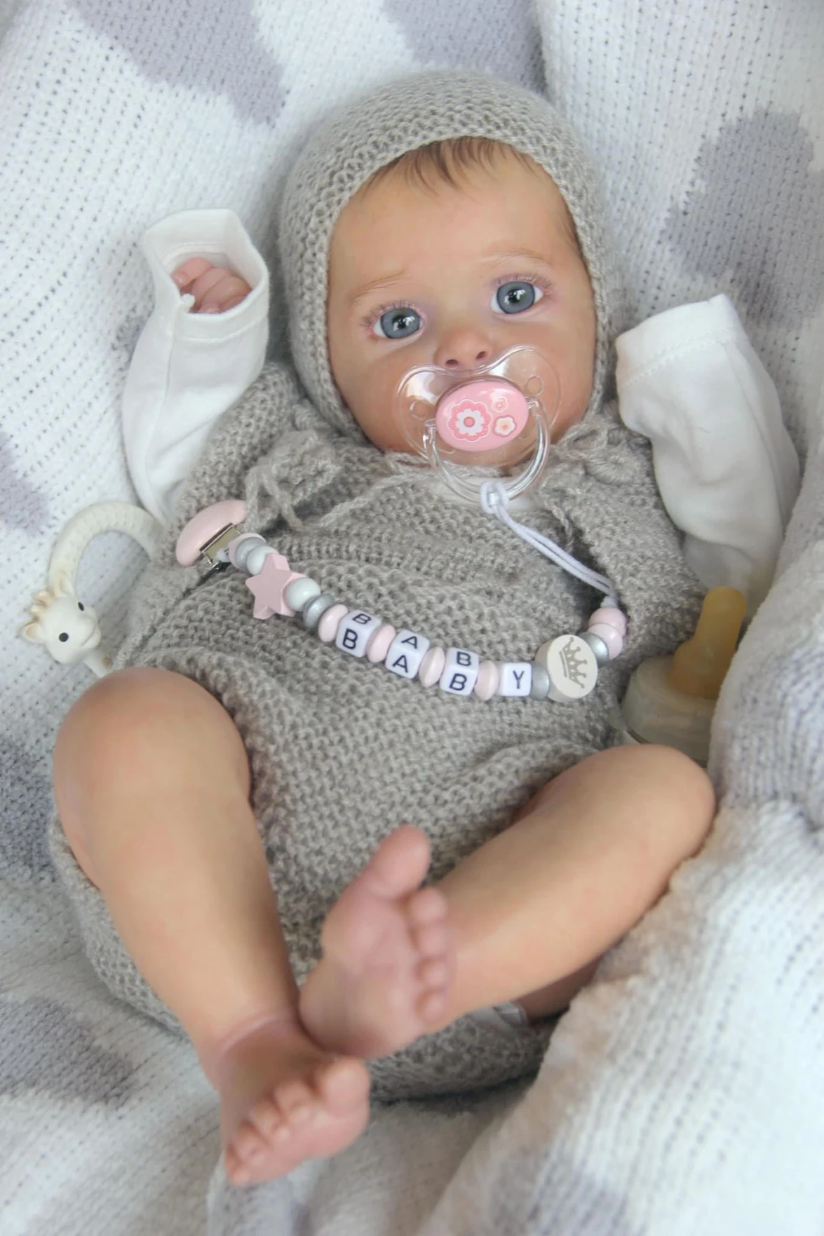 NPK 19-inch Newborn Baby Doll Reborn Jocy Realistic Handmade 3D Skin Rooted Hair with Visible Veins Collectible Ward Size Toy