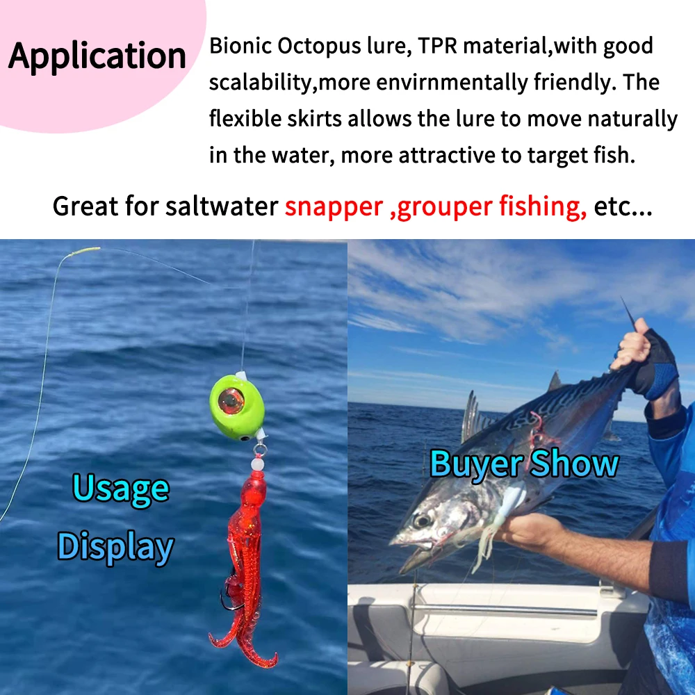 ELLLV 5pcs 10cm/4g Octopus Squid Bait Fluo Saltwater Snapper Fishing Soft Lure TPR Material Kabura Pesca Wobbler Fishing Tackle