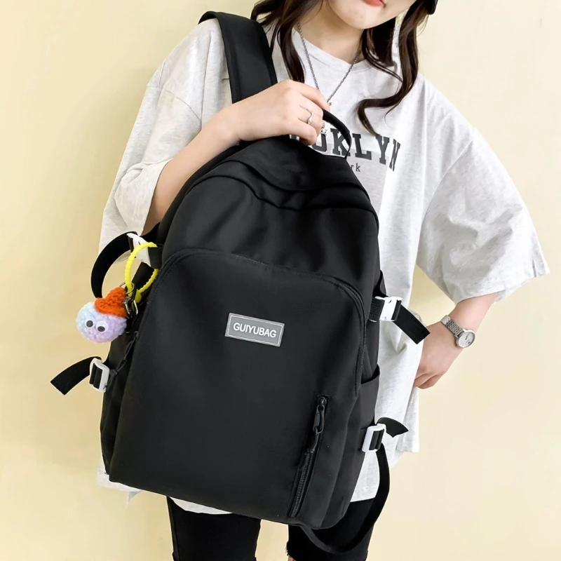 Backpack with Pendant Nylon School Bag for College Teenagers Youth Rucksack Student Casual Daypack Female Bookbag