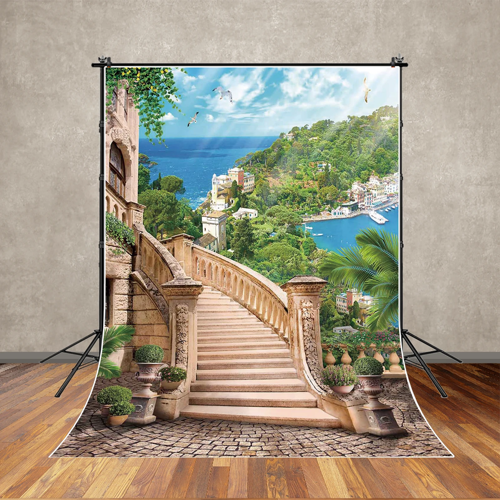 MOON.QG Западная деревня, город, сельский римский фон для фотосъемки, арка, дверная рама, морская гора, фон для украшения дома, фото