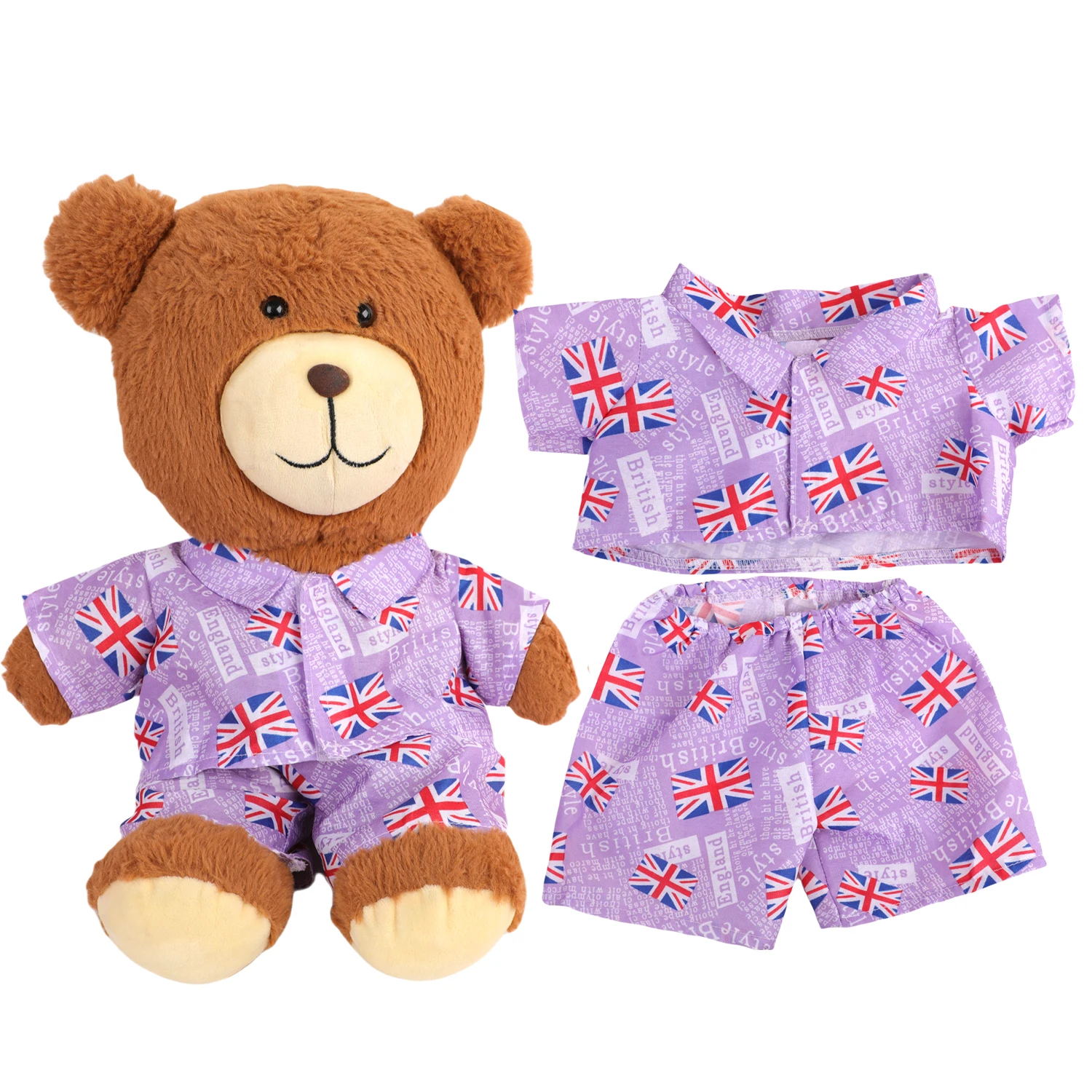 42cm Plush Bear Clothes Cartoon Print Shirt & Shorts Set, Casual Summer Outfit for 16-18 Inch Teddy Bear & Plush Dolls Toy Gift