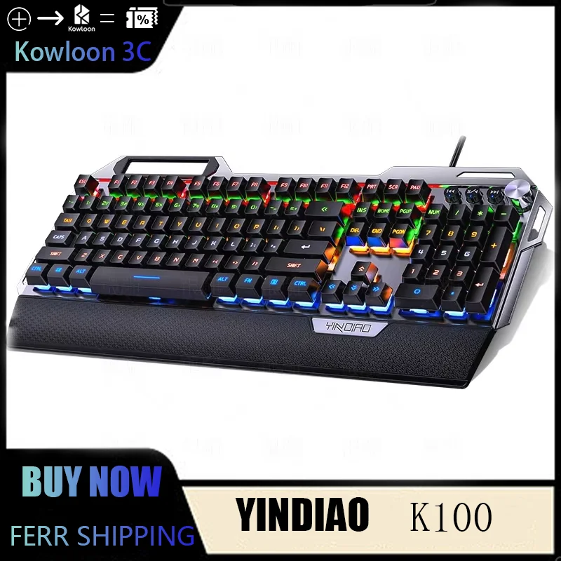 YINDIAO K100 Metal Solid Mechanical Keyboard Hand Support Laptop Desktop Office RGB Backlight Gaming Shaft Usb Cable