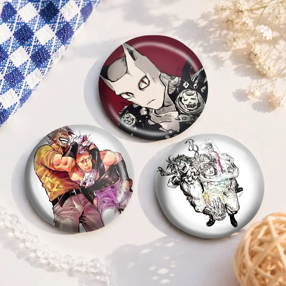 Anime Jojo Badge On Backpack Accessories Manga Icons Pins Round Cartoon Brooches For Clothes Bag Decor Gifts