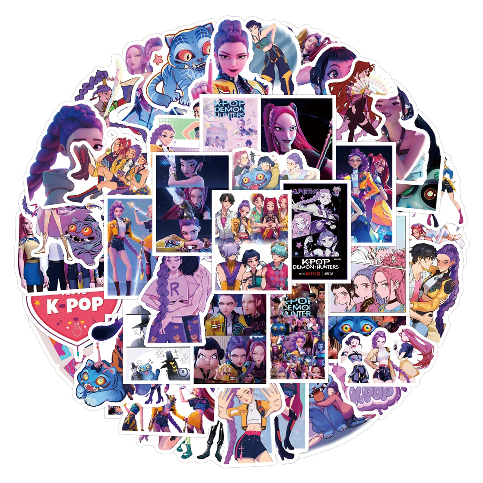 

10/55PCS Hot Movie KPop Demon Hunters Graffiti Decorative Stickers Creative DIY Decorative Scooter Pencil Box Stickers Toys