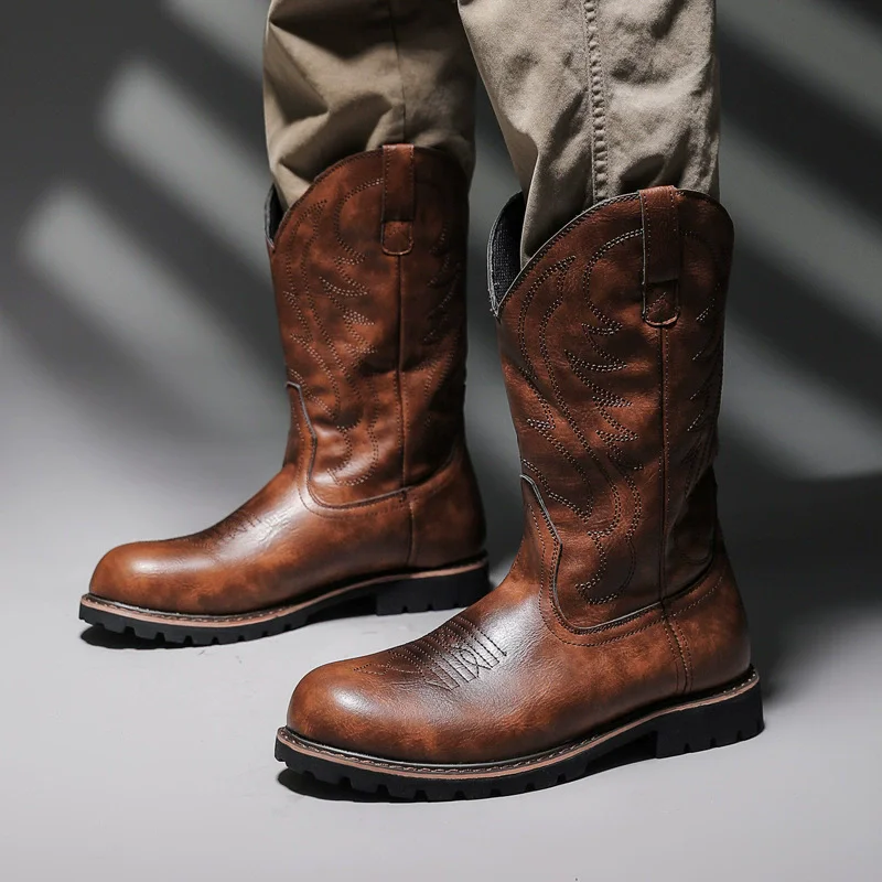 أحذية رجالية جلدية مقاومة للماء برباط علوي قصير للكاحل منصة خارجية عالية الجودة على طراز دراجة نارية