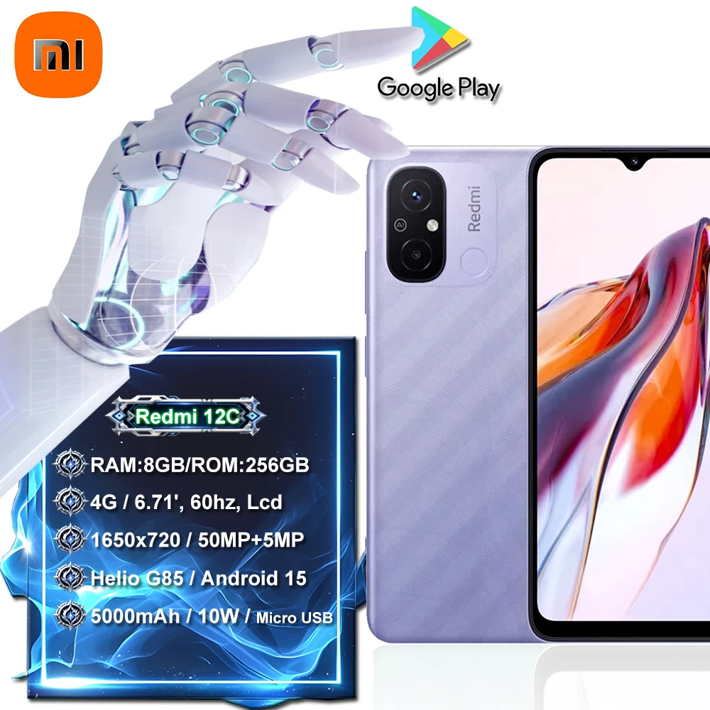 [EU/US/UK specifications]Redmi 12C Smart phone 5000mAh 8GB/256GB 6.71' LCD 1650x720 Helio G85 50MP/5MP Android 15 10W Micro USB