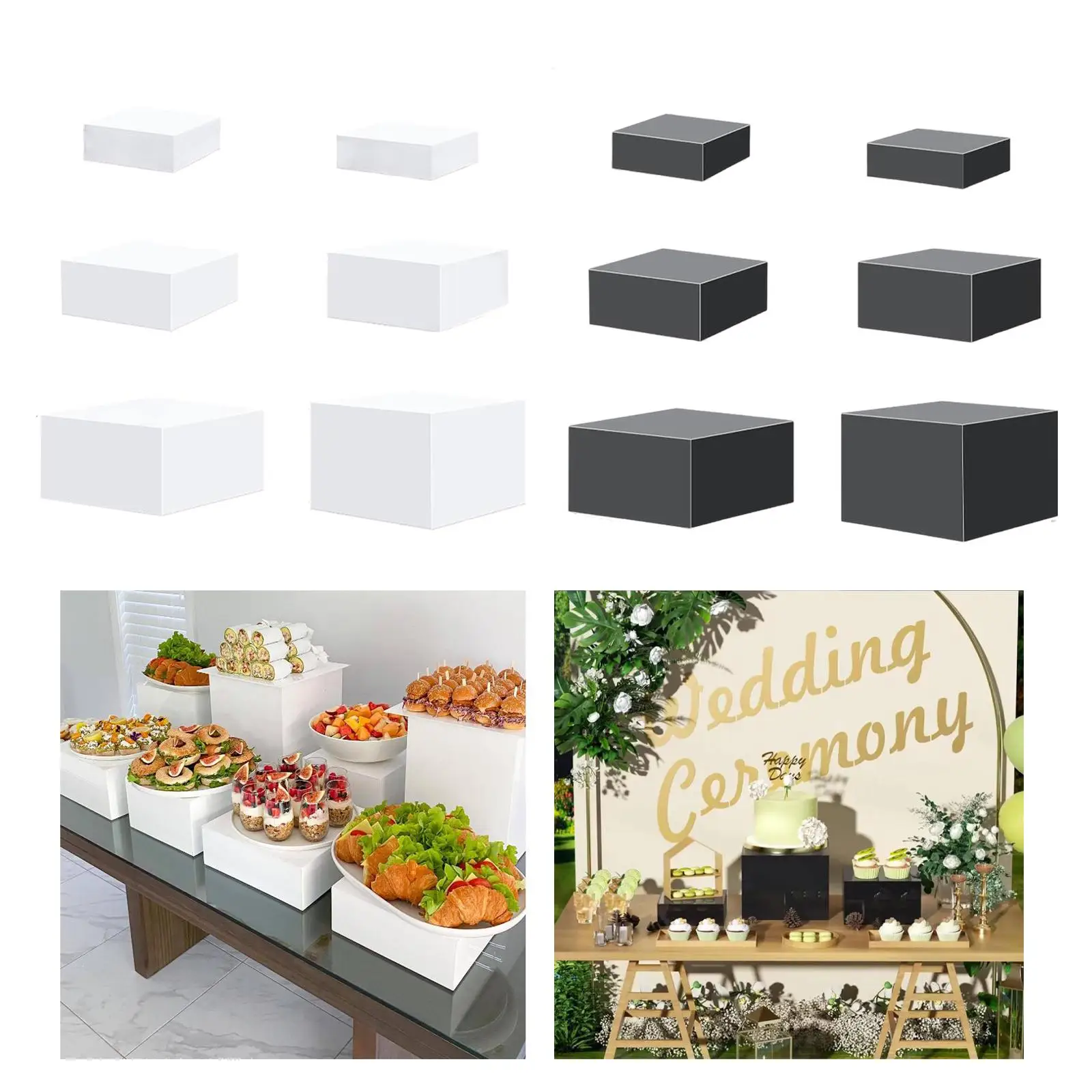 6-teilige Acryl-Würfel-Display-Box-Riser, Nesting-Riser, Buffet-Riser für Dessert, Kunst, Fotografie, Sammlerstücke, Sammlung
