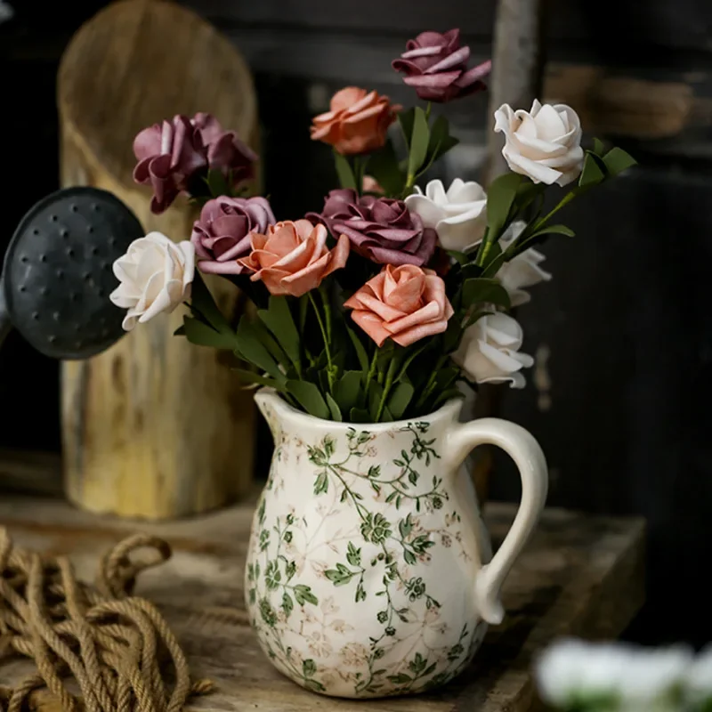 Imagem -04 - Vaso de Cerâmica Vintage para Decoração de Casa Floral Verde Gelo Vaso de Plantas Carnudas Vaso de Flores Simples