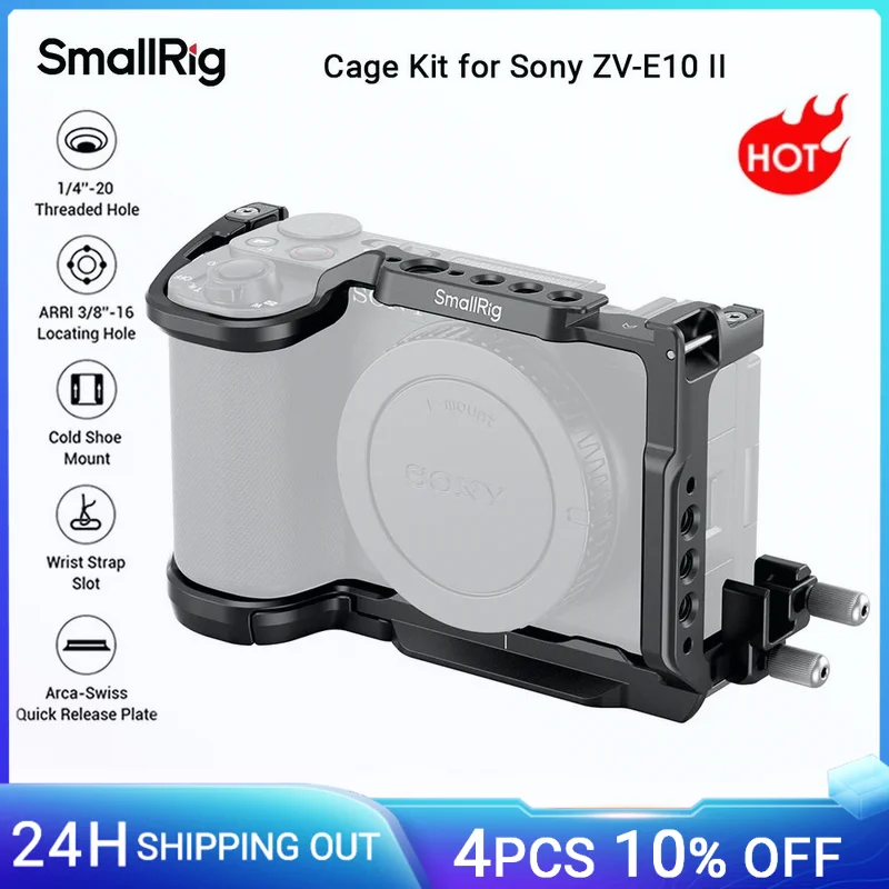 SmallRig ZV-E10 II Kamerakäfig-Set für Sony ZV-E10 II, mit HDMI-Kabelklemme, mit Arca-Swiss Schnellwechselplatte für Stabilisator -4867