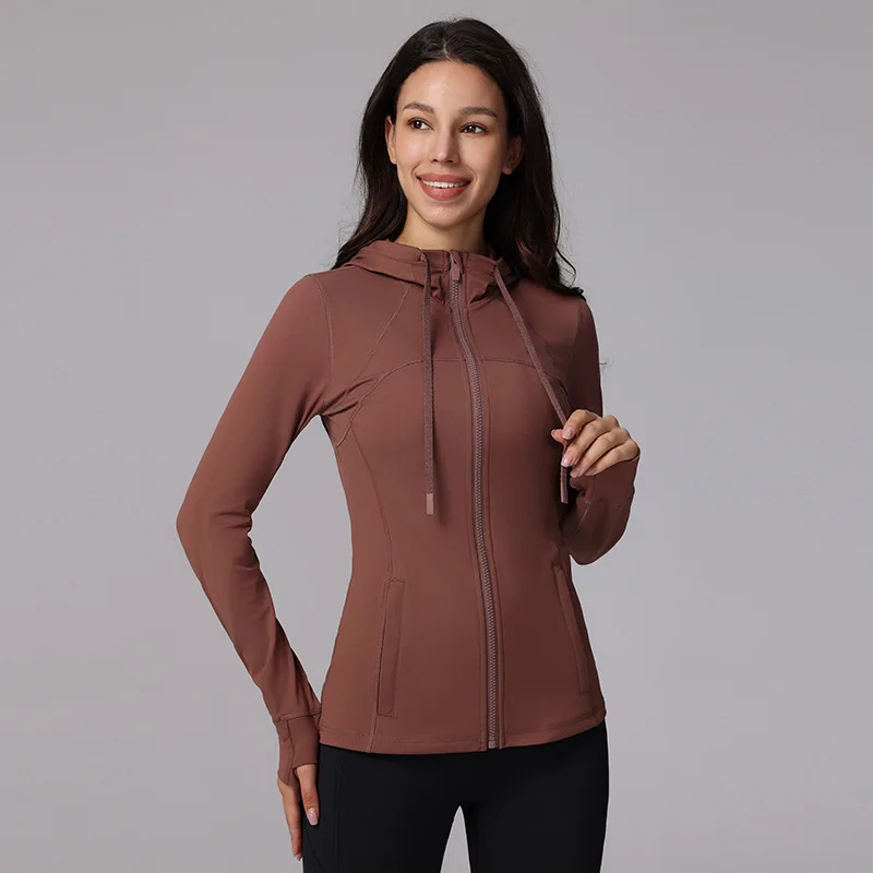 

Sports Hooded Jacket Tight Slimming Zipper Yoga Clothes Long Sleeve Jacket Running Fitness Clothes