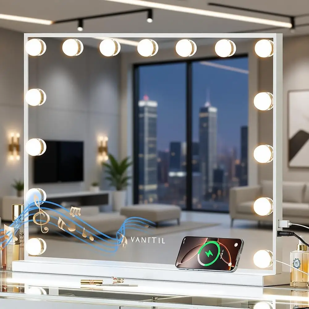 

VANITII Vanity Hollywood Mirror с подсветкой Динамик Зарядка через USB Зеркало для макияжа с лампочками 3 режима освещения и настольный L